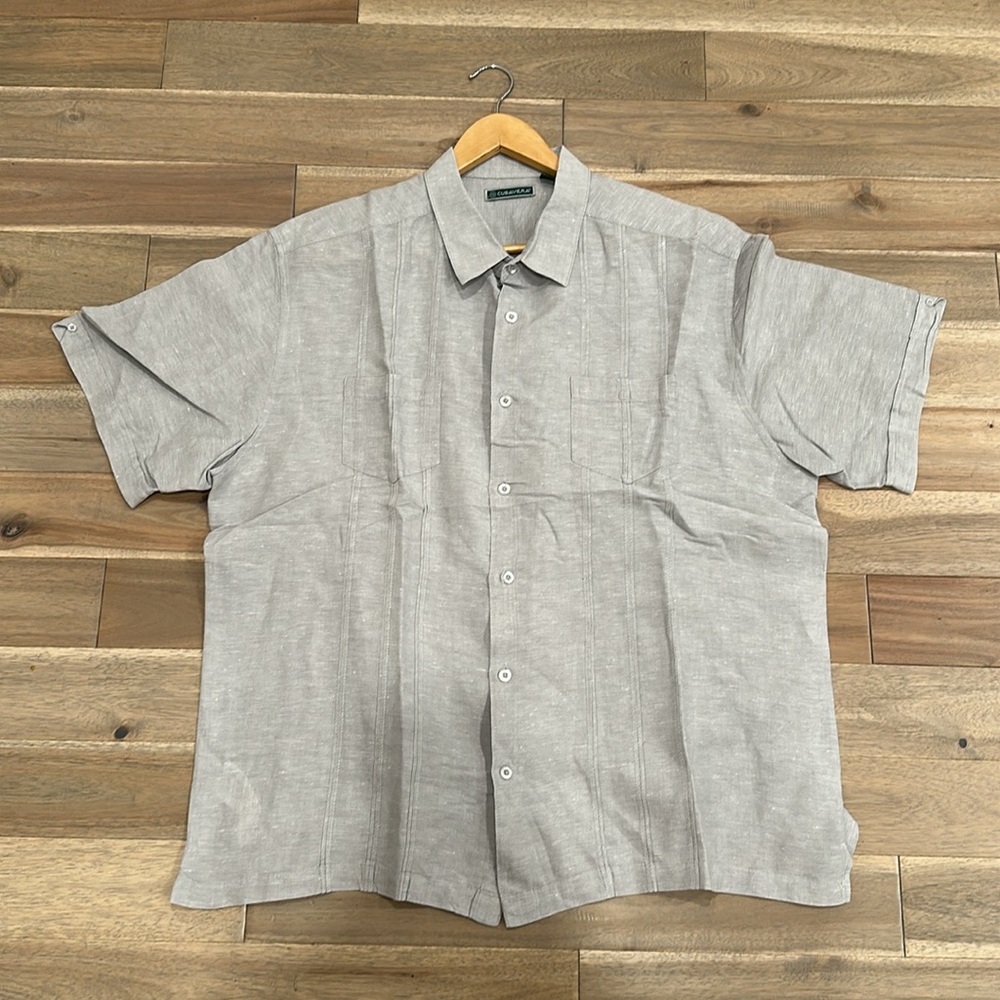 Cubavera Gray Casual Button Down linen Shirt